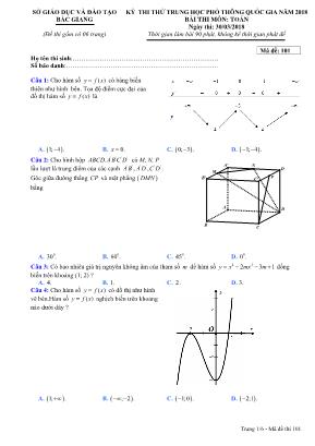Đề thi thử THPT Quốc gia môn Toán năm 2018 - Mã đề 101 - Sở giáo dục và đào tạo Bắc Giang